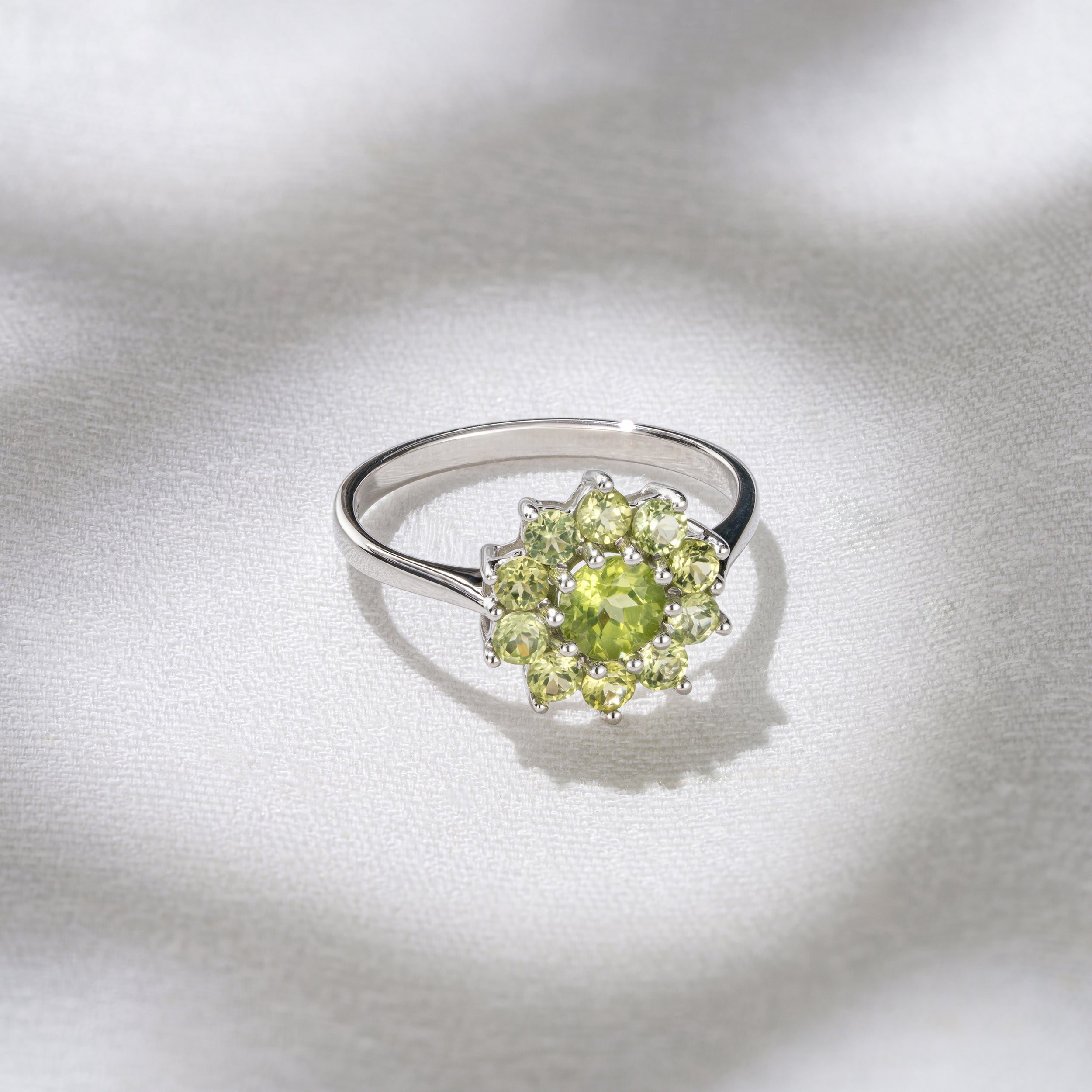 1.12ct Peridot Cluster Ring in 9K White Gold